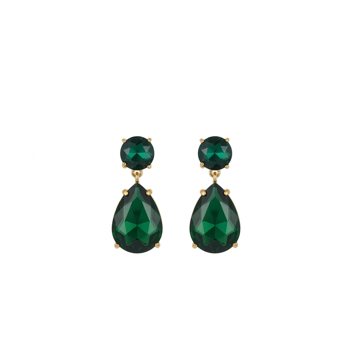 18K Gold Plated Emerald Green Round & Pear CZ Statement Drop Earrings