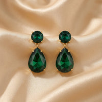 18K Gold Plated Emerald Green Round & Pear CZ Statement Drop Earrings