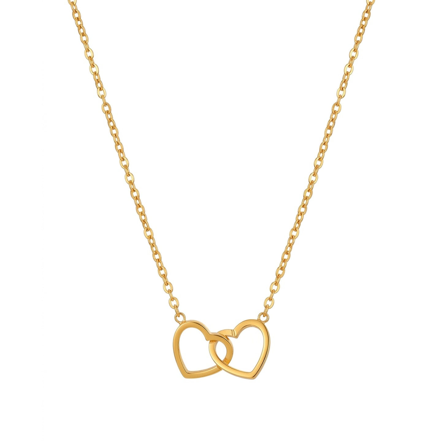 18K Gold Plated Interlocked Double Heart Necklace