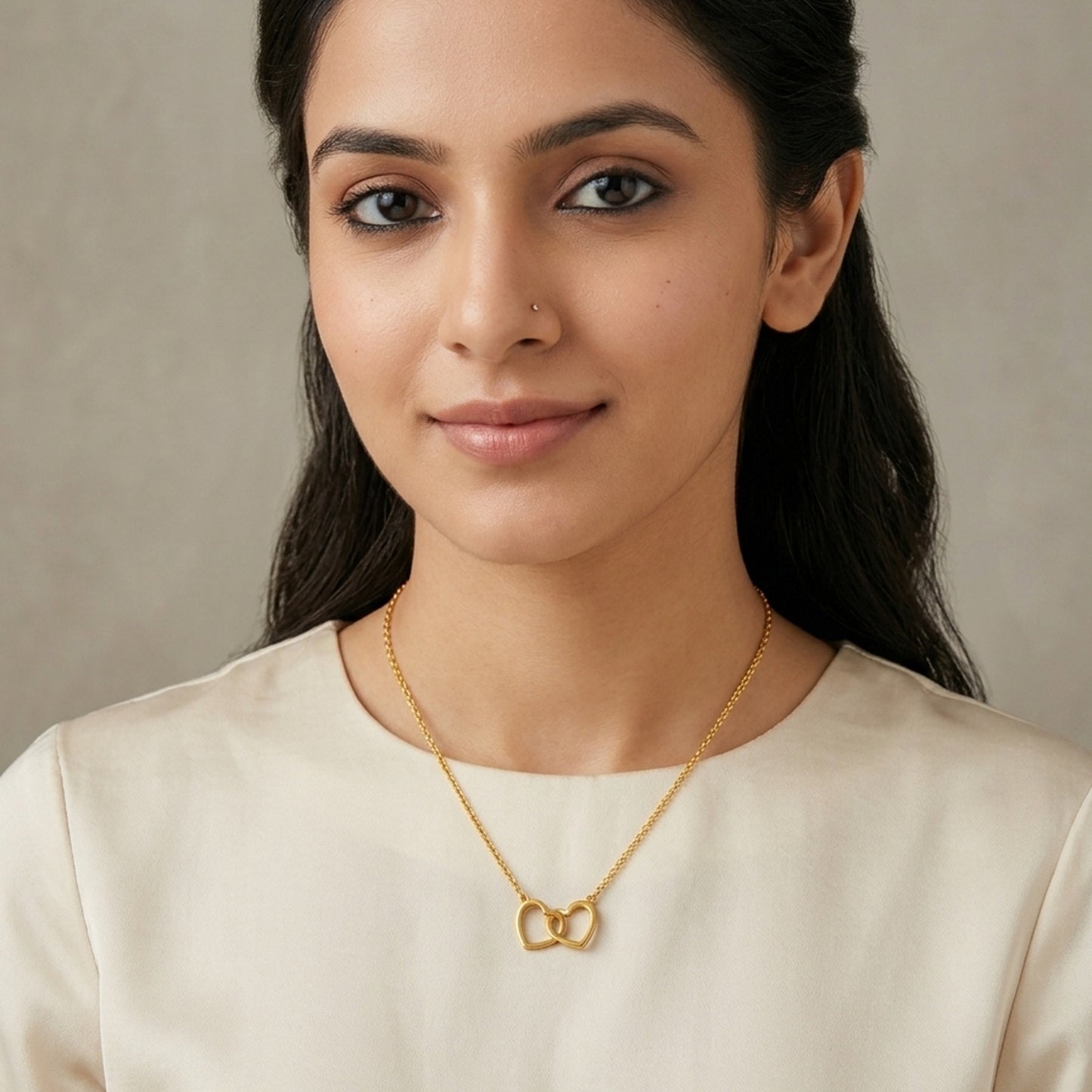 18K Gold Plated Interlocked Double Heart Necklace