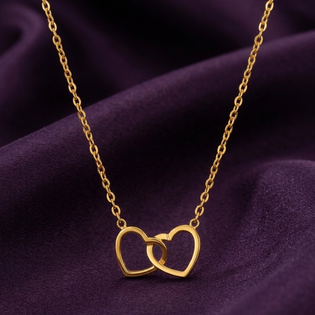 18K Gold Plated Interlocked Double Heart Necklace