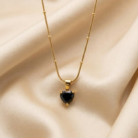 18K Gold Plated Black Heart CZ Pendant Necklace