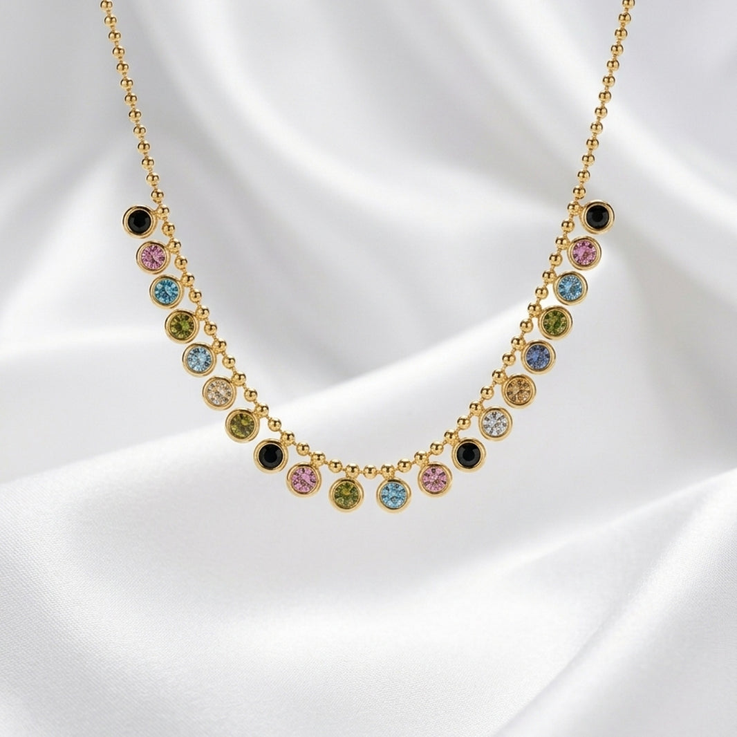 18K Gold Plated Multicolour Crystal Charm Necklace