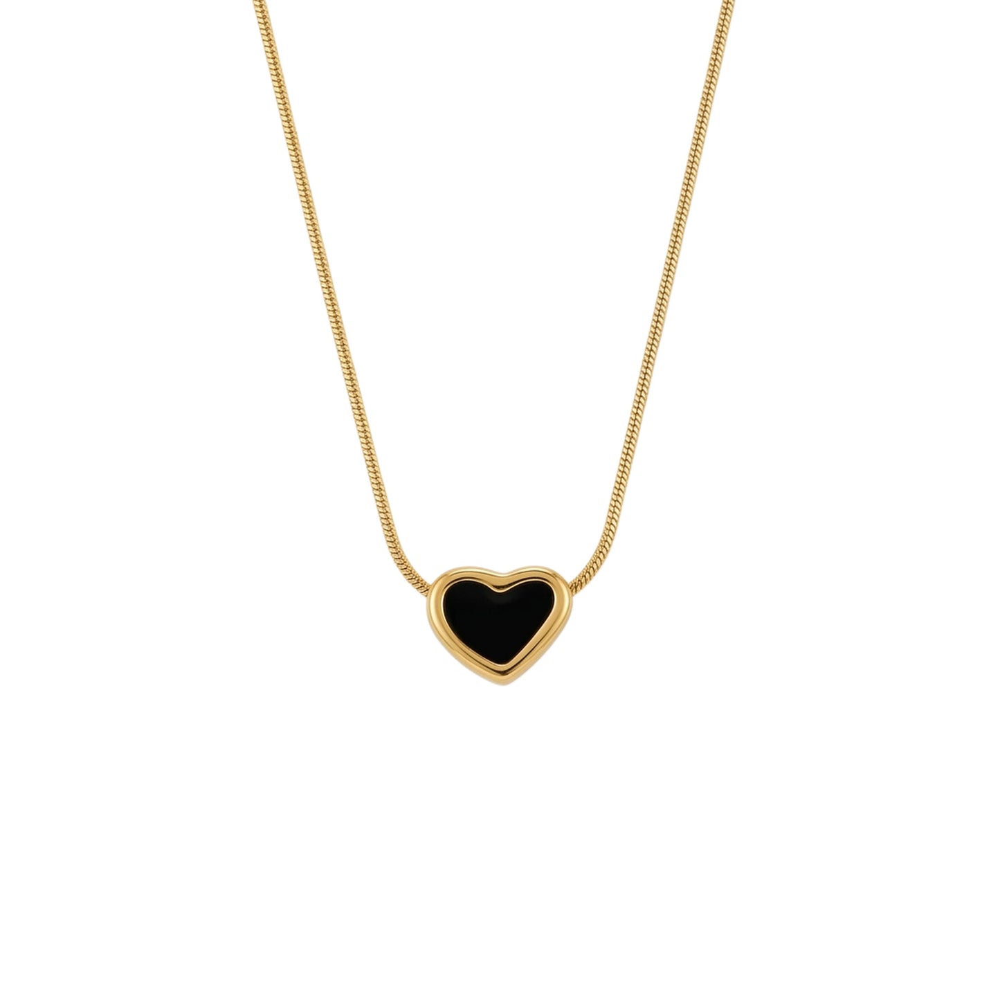 18K Gold Plated Black Onyx Heart Slider Necklace