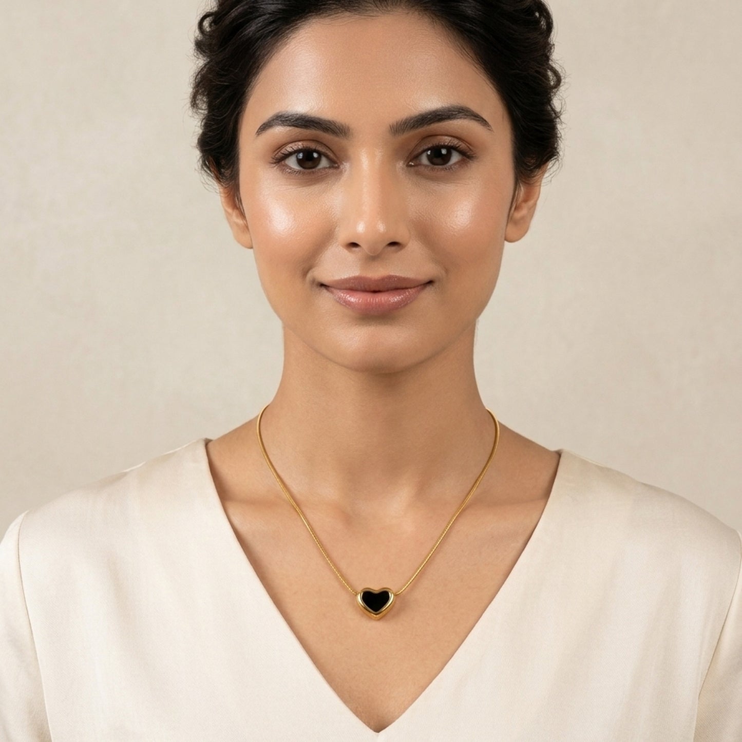 18K Gold Plated Black Onyx Heart Slider Necklace