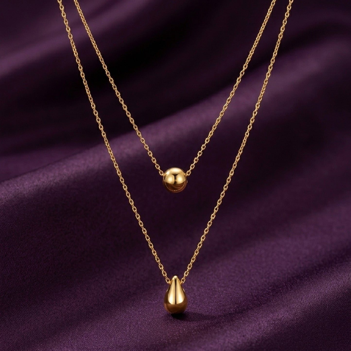18K Gold Plated Double Layer Ball & Teardrop Necklace