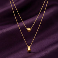 18K Gold Plated Double Layer Ball & Teardrop Necklace
