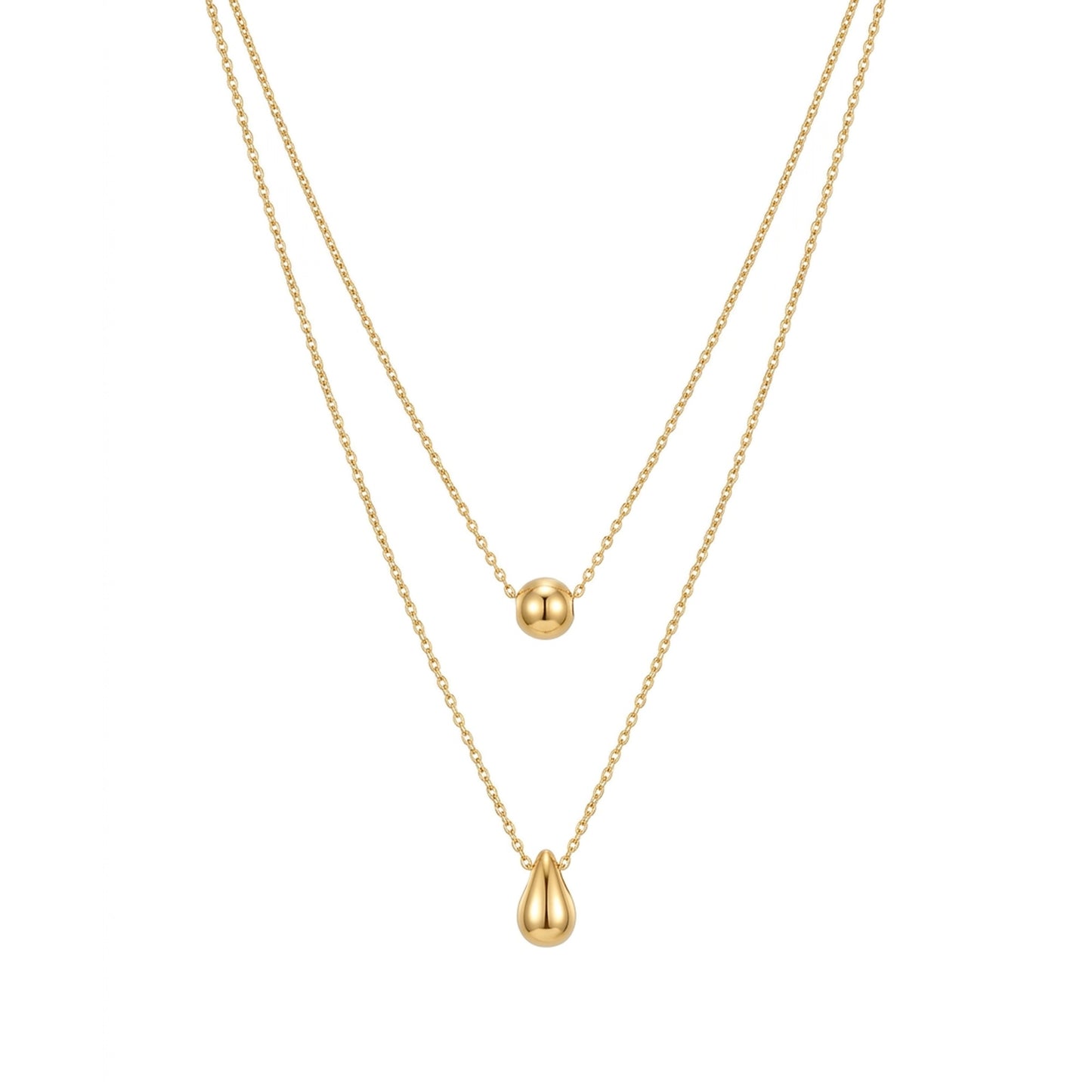 18K Gold Plated Double Layer Ball & Teardrop Necklace