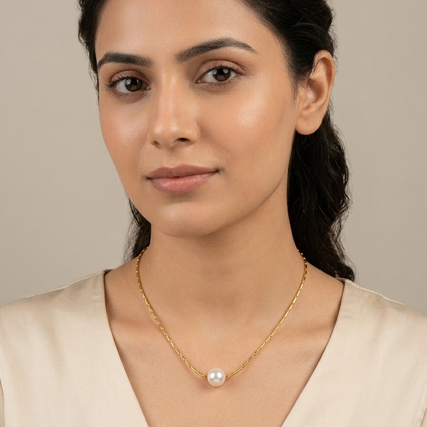 18K Gold Plated Floating Pearl Tube Chain Necklace