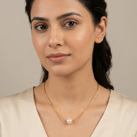 18K Gold Plated Floating Pearl Tube Chain Necklace