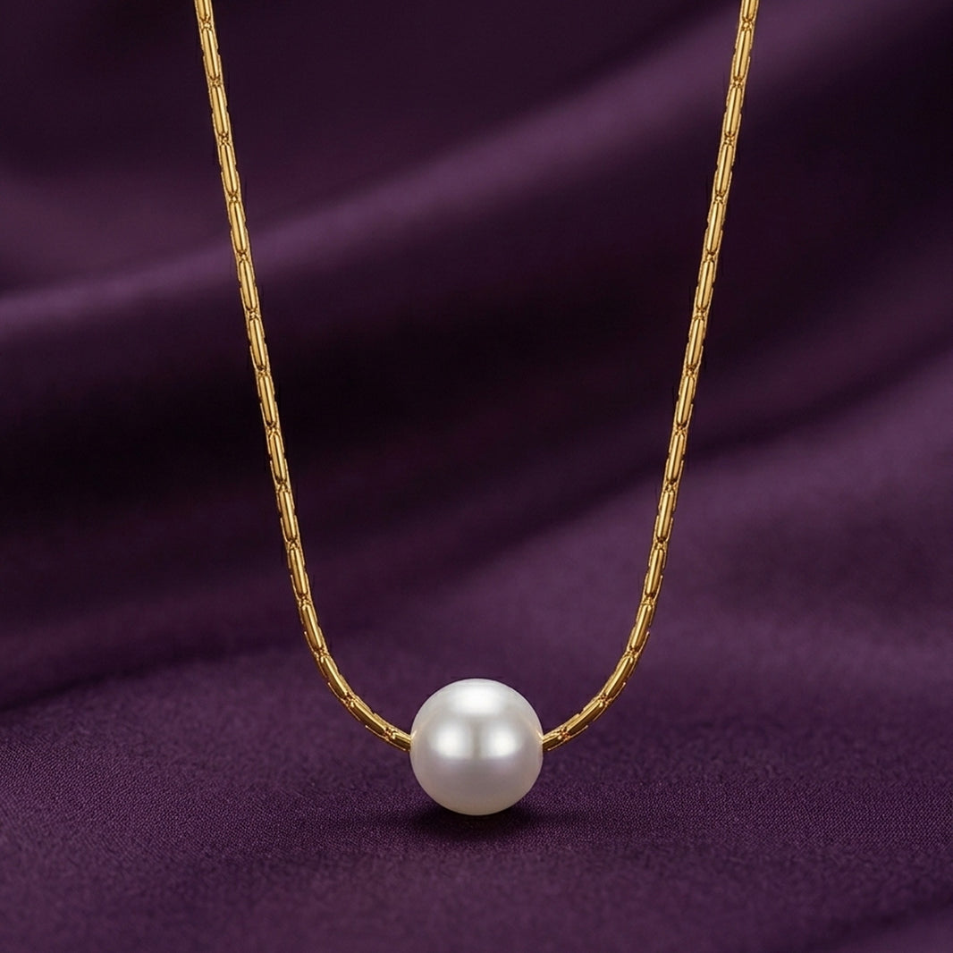 18K Gold Plated Floating Pearl Tube Chain Necklace
