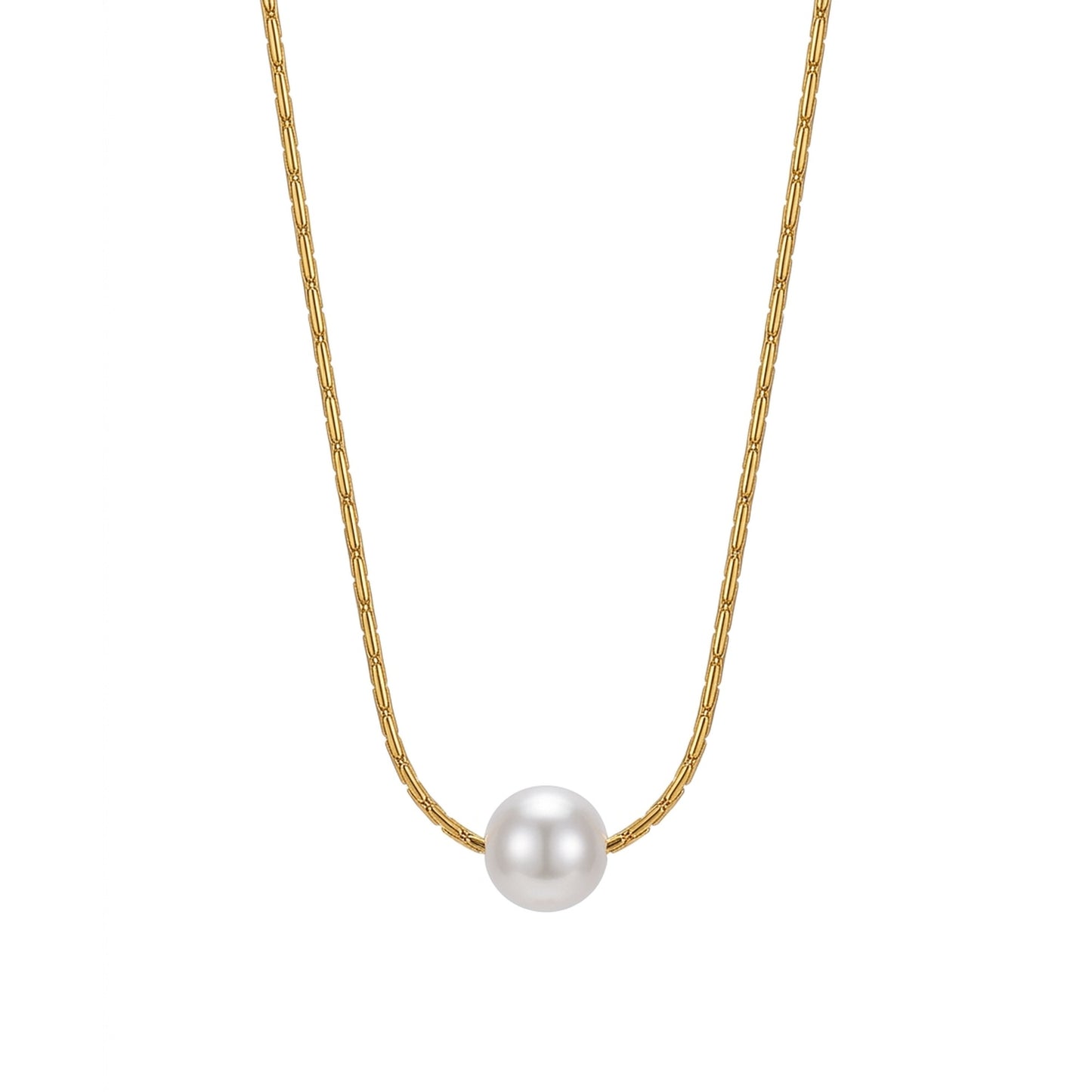 18K Gold Plated Floating Pearl Tube Chain Necklace