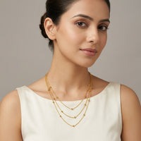 18K Gold Plated Triple Layer Beaded Chain Necklace