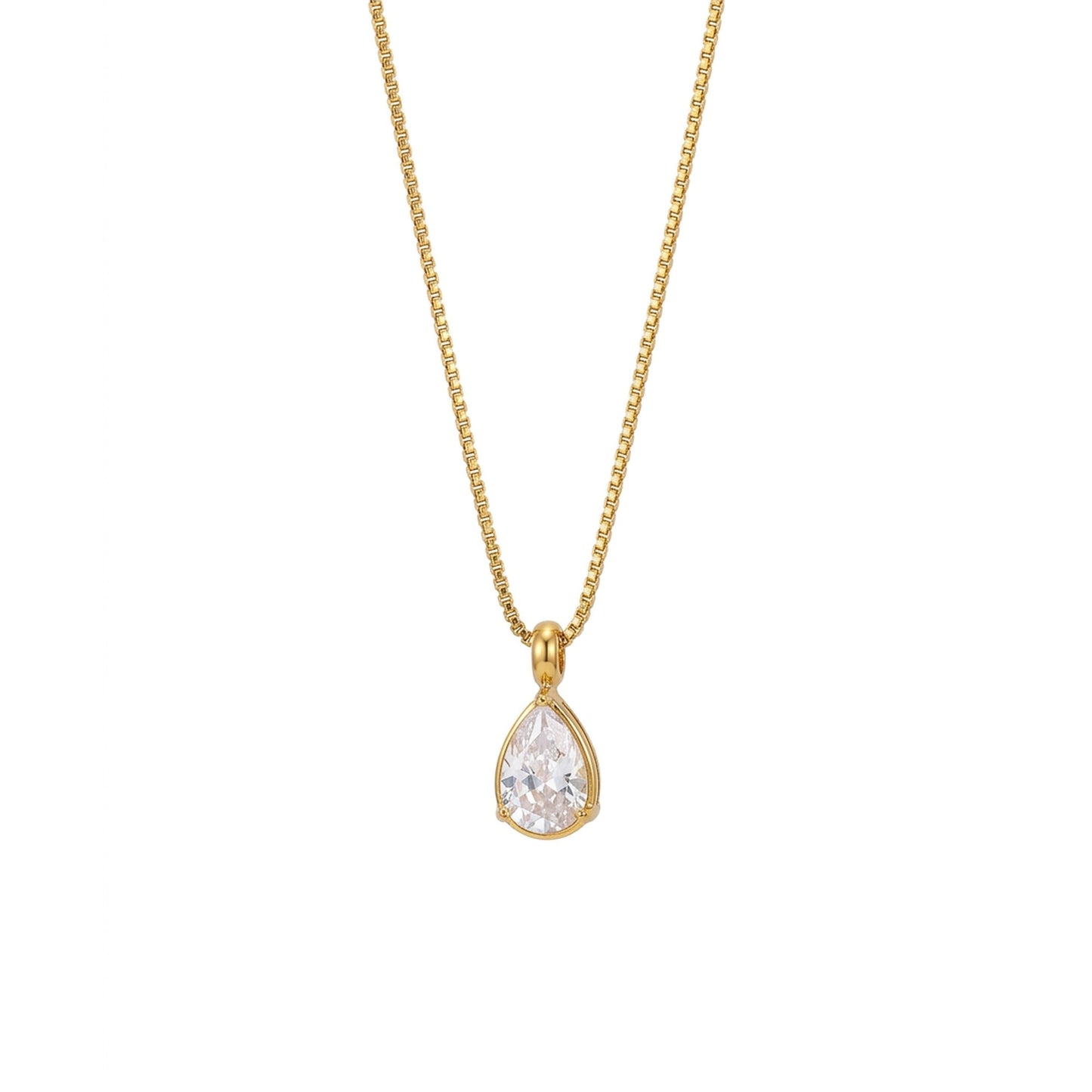 18K Gold Plated Pear Cut CZ Solitaire Pendant Necklace