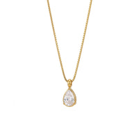 18K Gold Plated Pear Cut CZ Solitaire Pendant Necklace