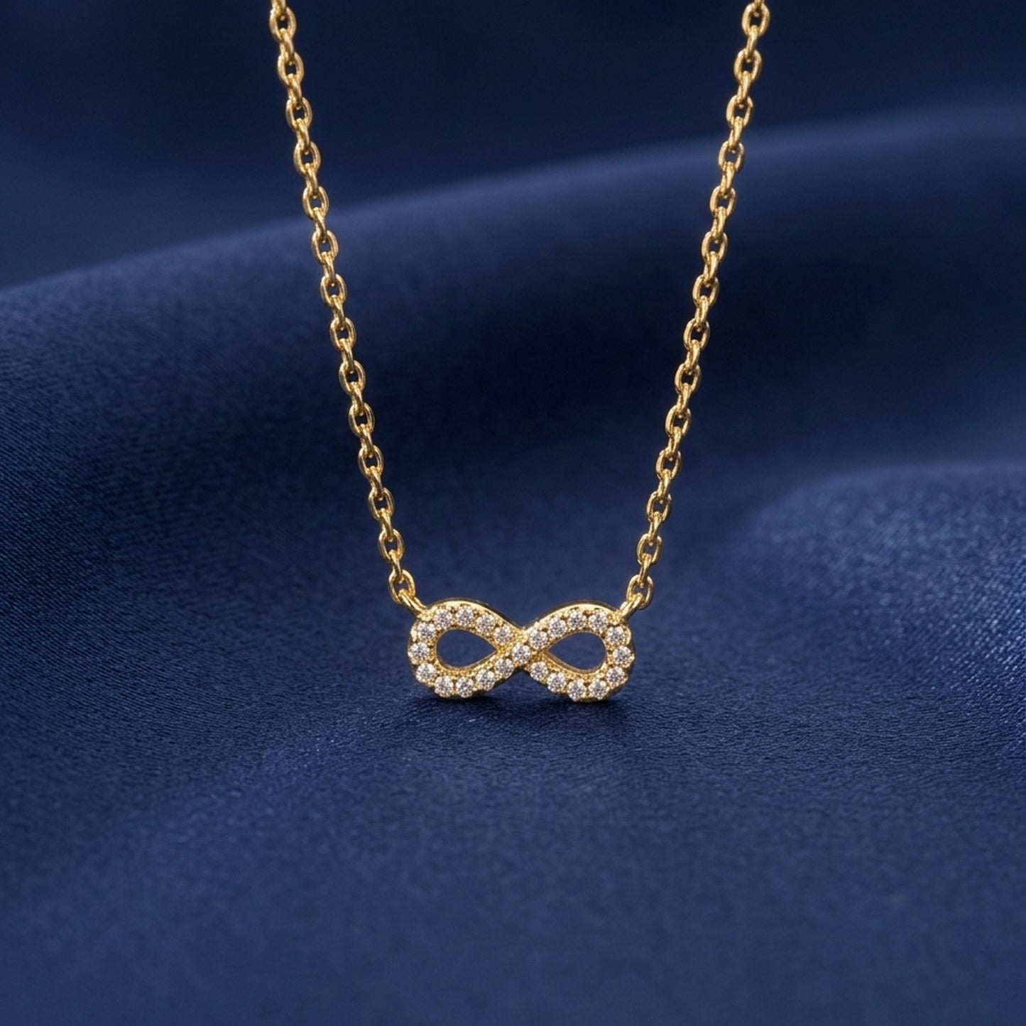 18K Gold Plated CZ Pave Infinity Symbol Necklace