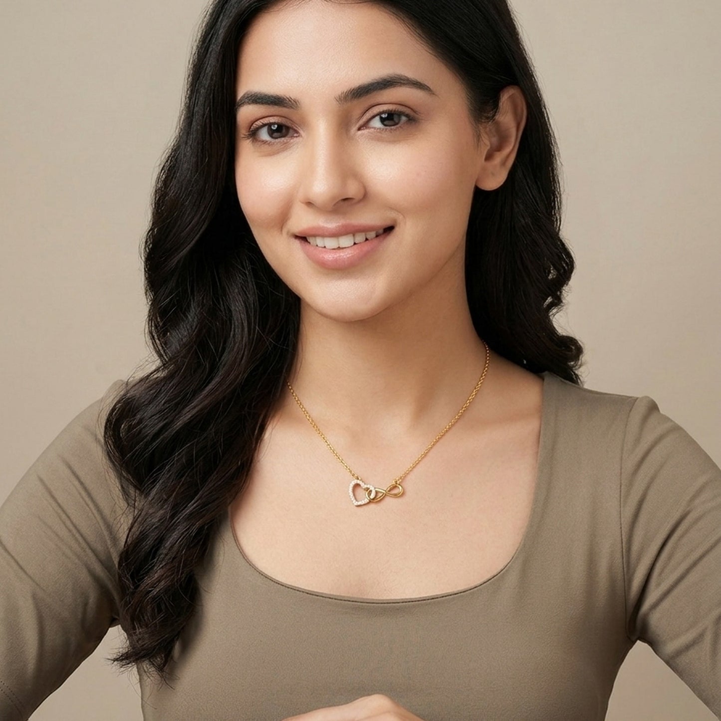 18K Gold Plated CZ Heart & Infinity Interlinked Necklace
