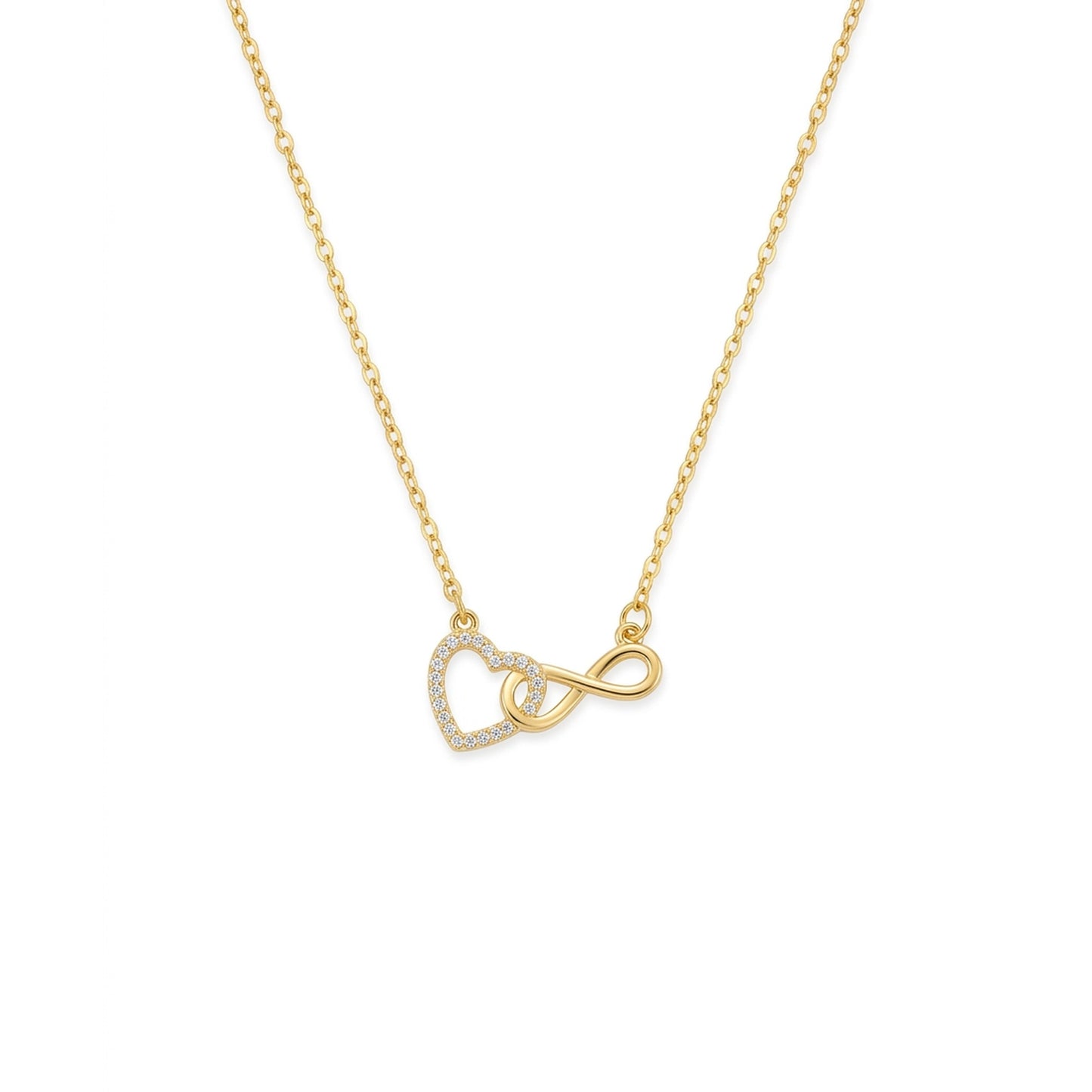 18K Gold Plated CZ Heart & Infinity Interlinked Necklace