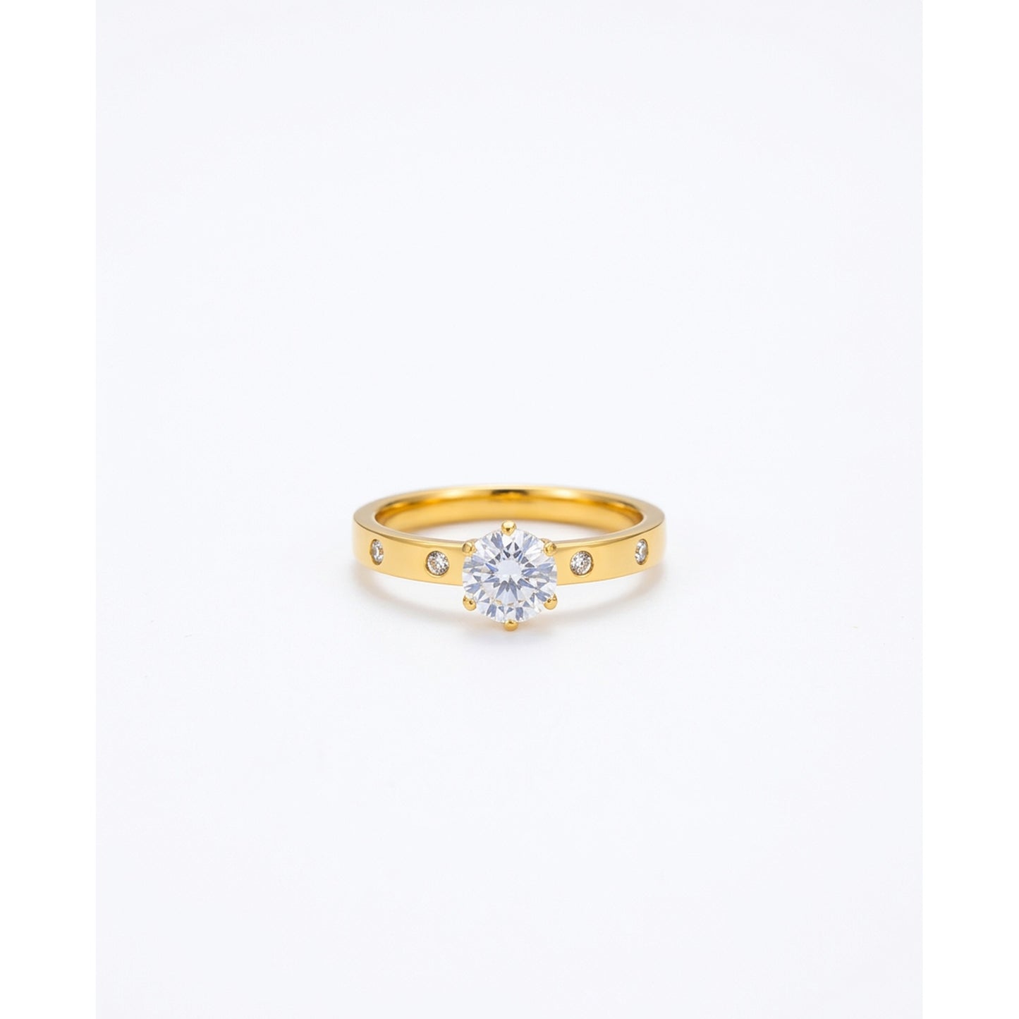 18K Gold Plated Ultra-Thin Single CZ Accent Stacking Ring - Size 7