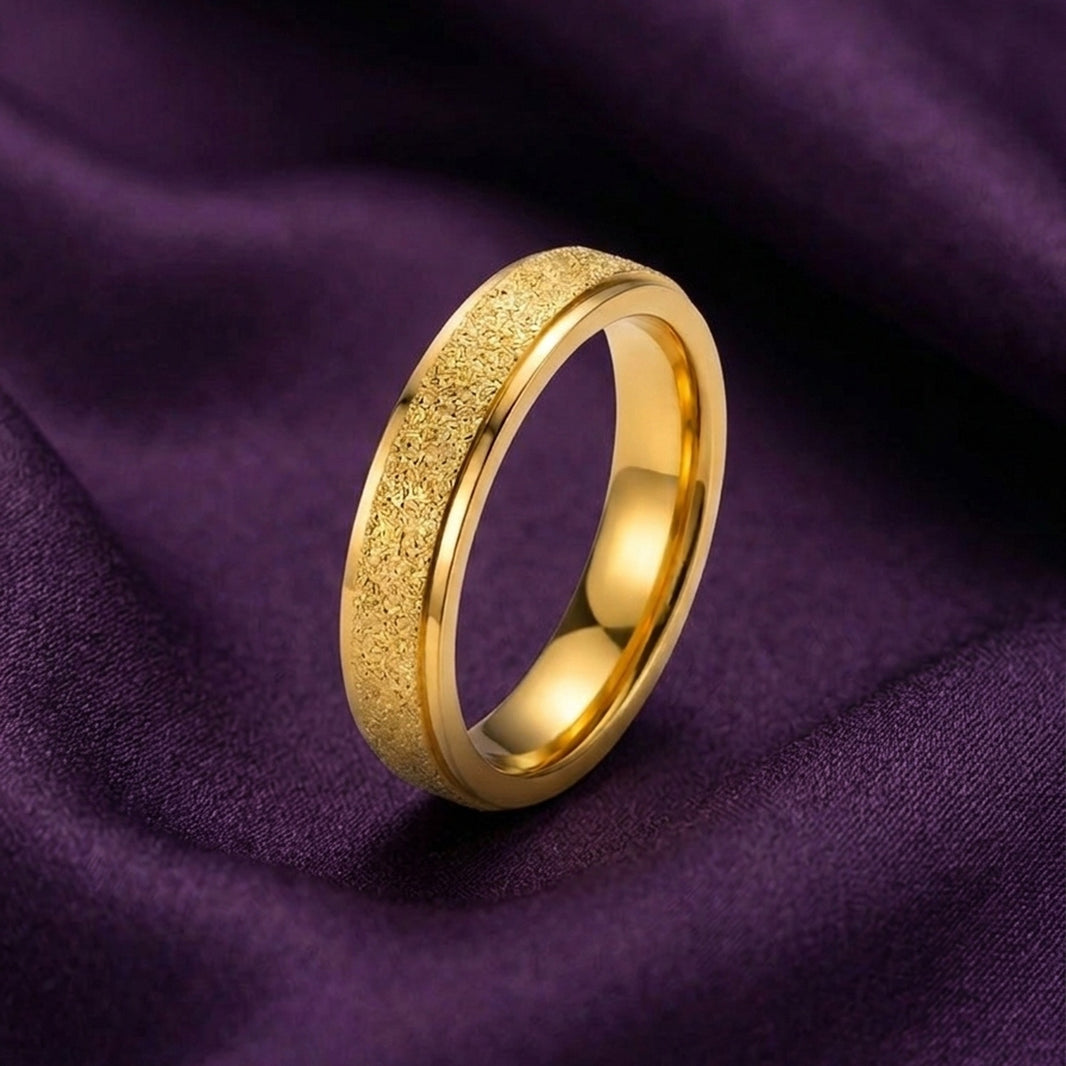 18K Gold Plated Wide Band CZ Solitaire Ring with Side Stones - Size 6