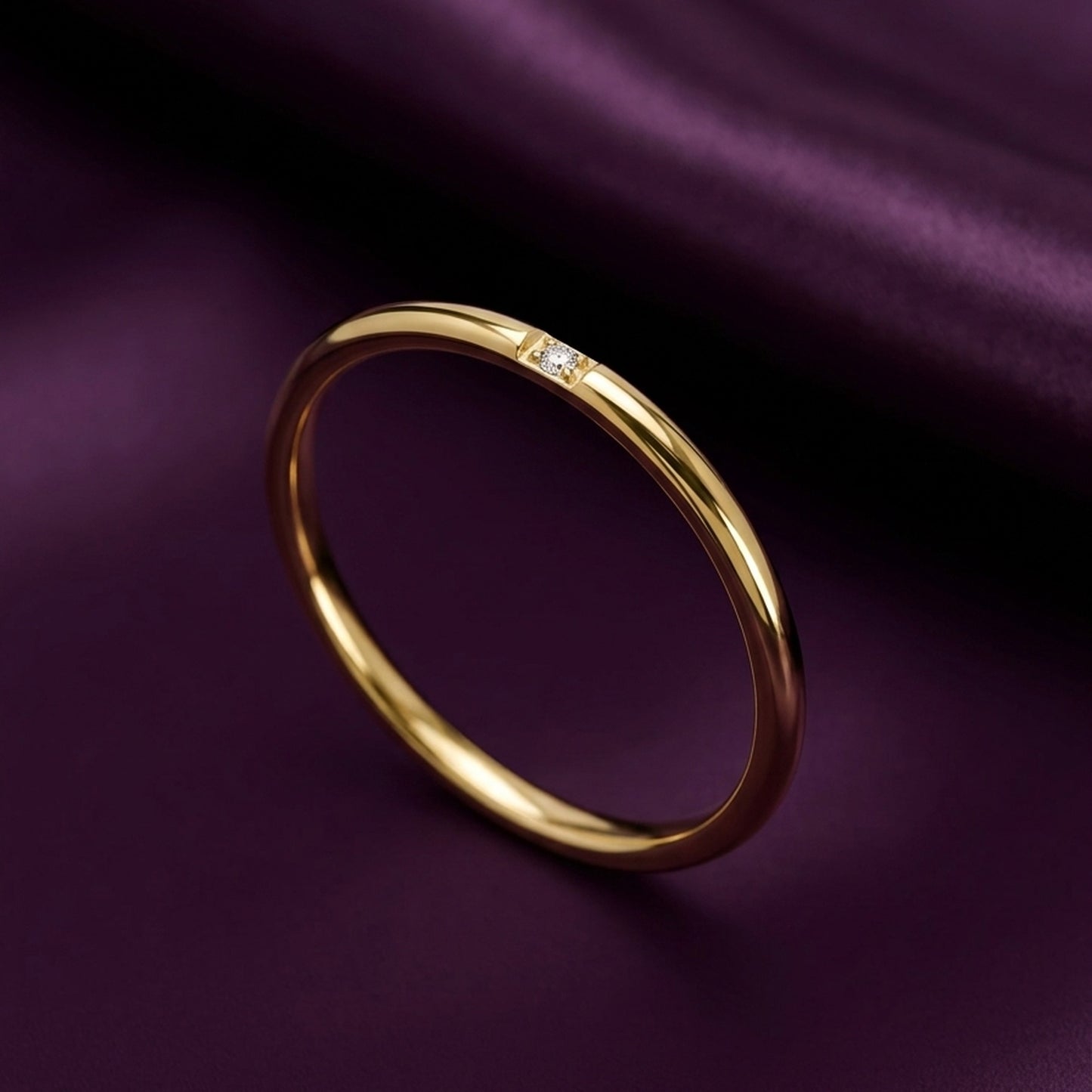 18K Gold Plated Ultra-Thin Single CZ Accent Stacking Ring - Size 6