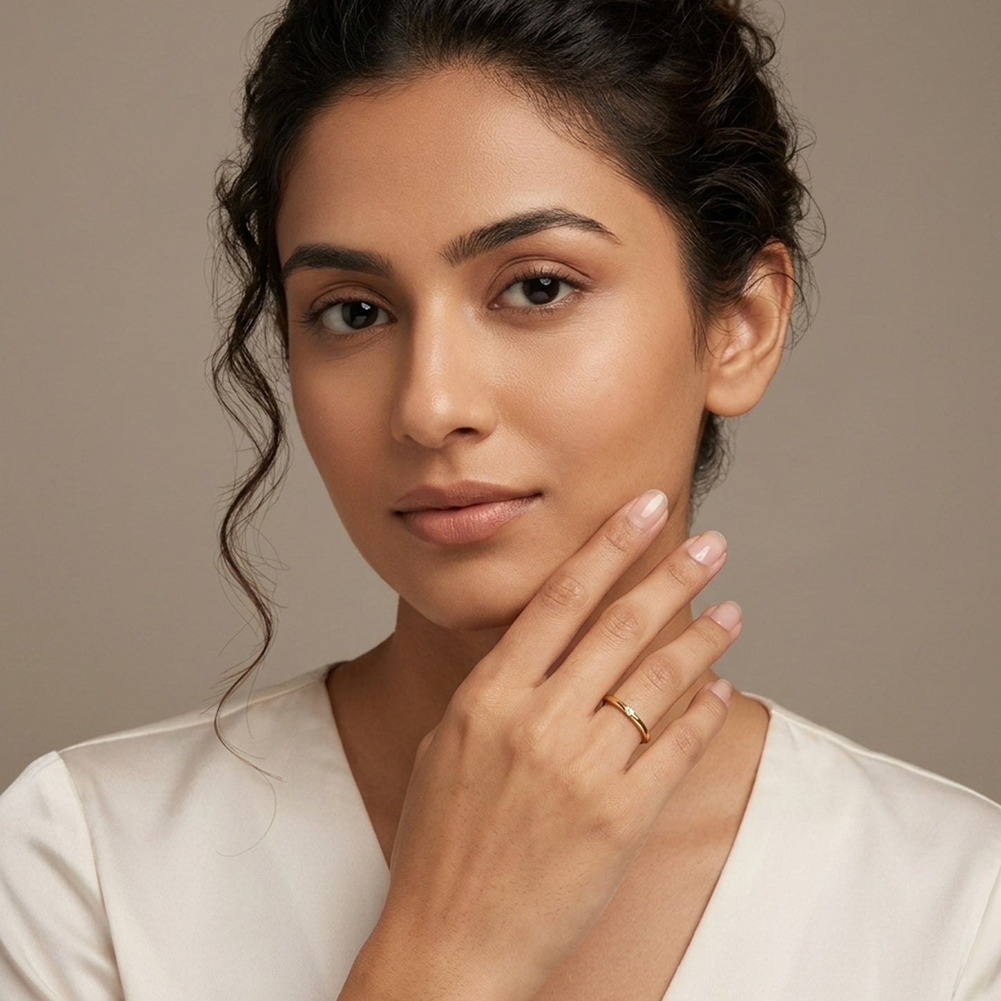 18K Gold Plated Ultra-Thin Single CZ Accent Stacking Ring - Size 6