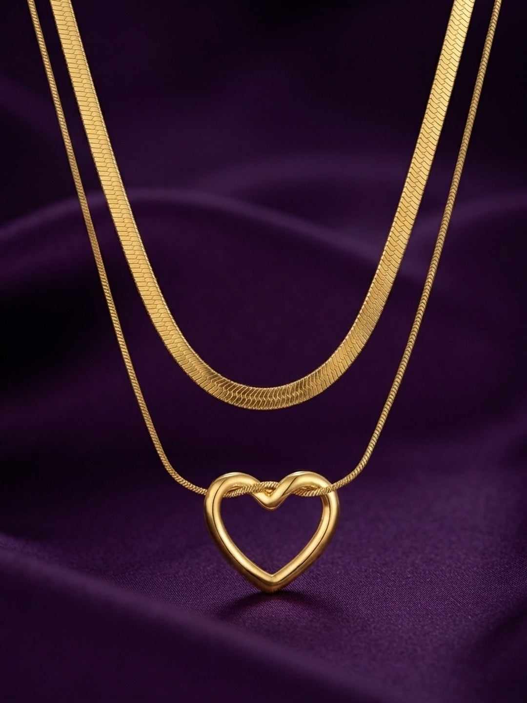 Rachiva 18K Gold Plated Layered Open Heart Necklace