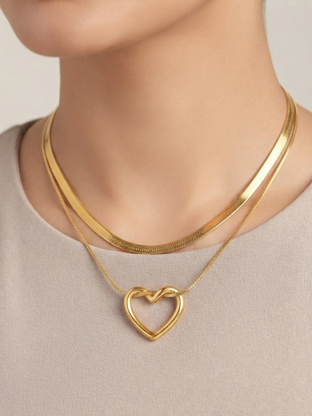 Rachiva 18K Gold Plated Layered Open Heart Necklace