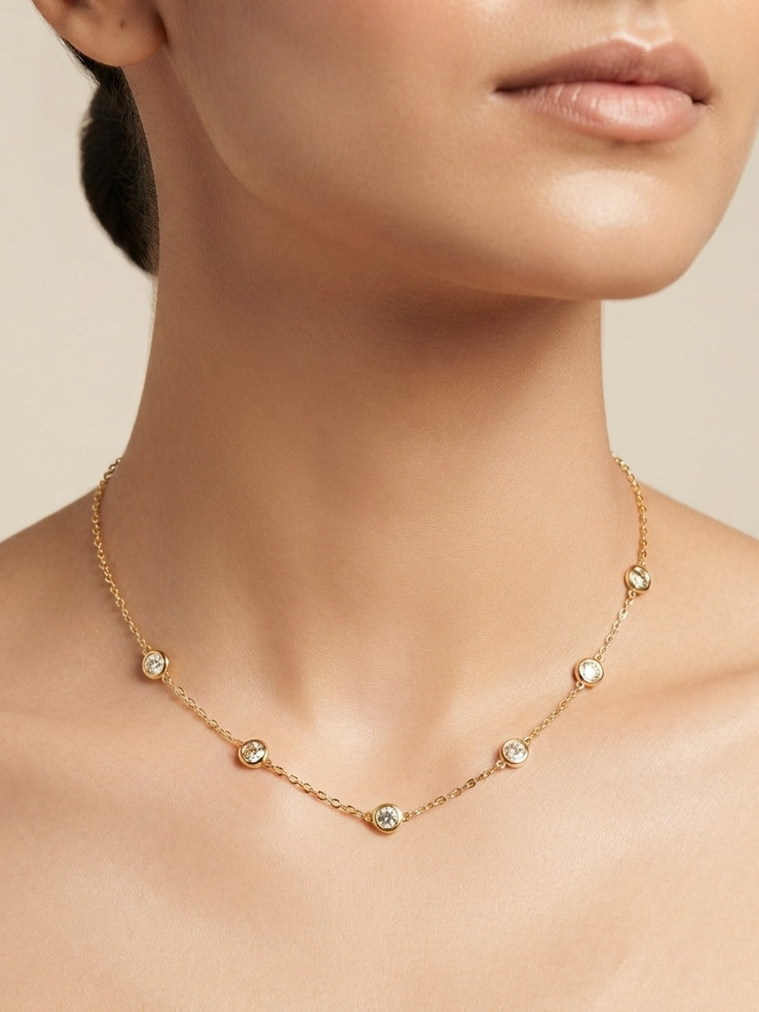 Rachiva 18K Gold Plated Bezel Zircon Station Necklace
