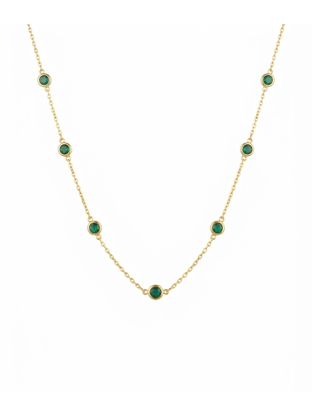 Rachiva 18K Gold Plated Emerald Stone Station Necklace