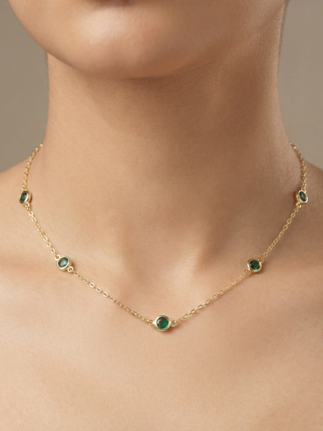 Rachiva 18K Gold Plated Emerald Stone Station Necklace