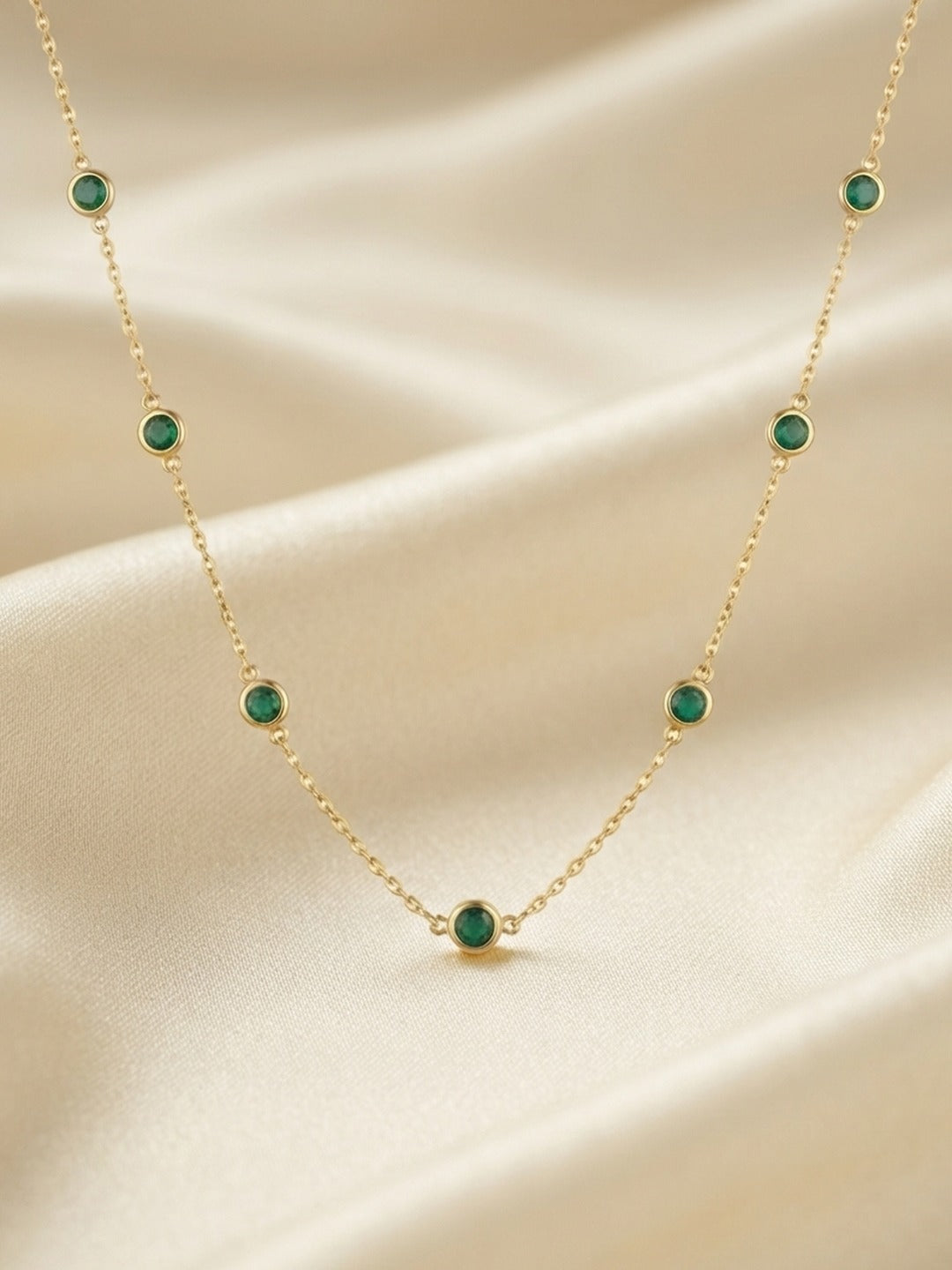 Rachiva 18K Gold Plated Emerald Stone Station Necklace