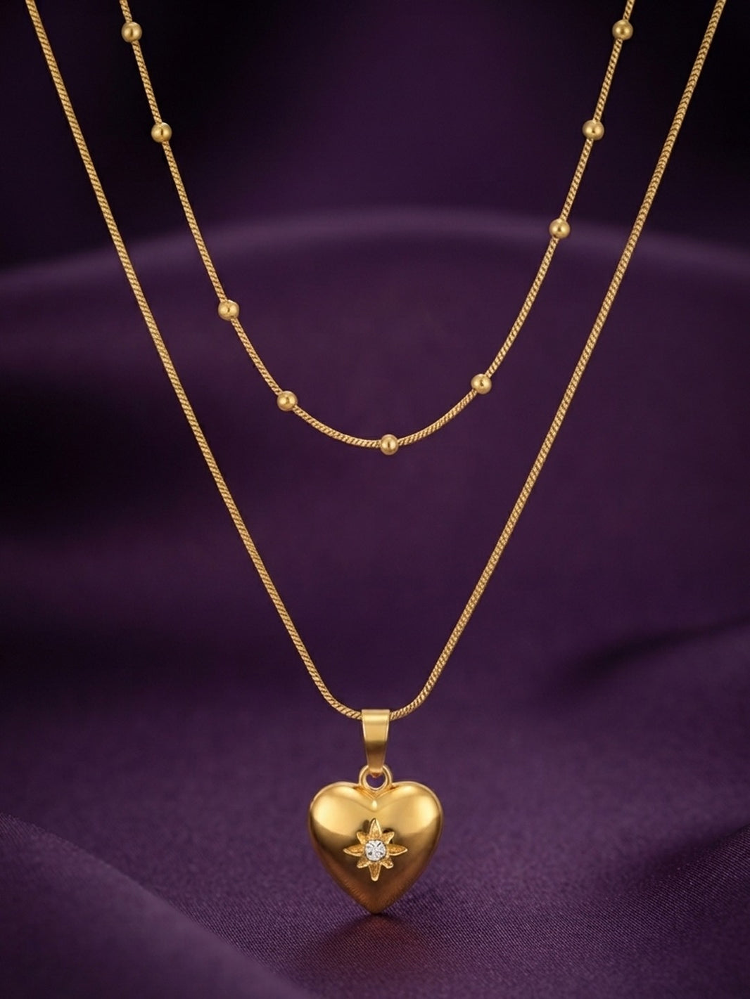 Rachiva 18K Gold Plated Layered Heart Pendant Necklace