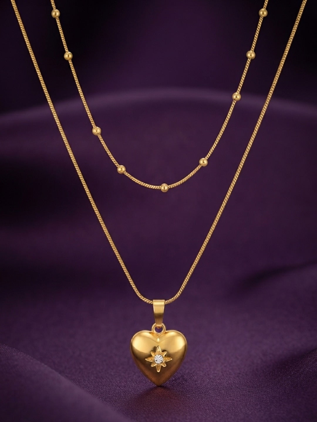 Rachiva 18K Gold Plated Layered Heart Pendant Necklace