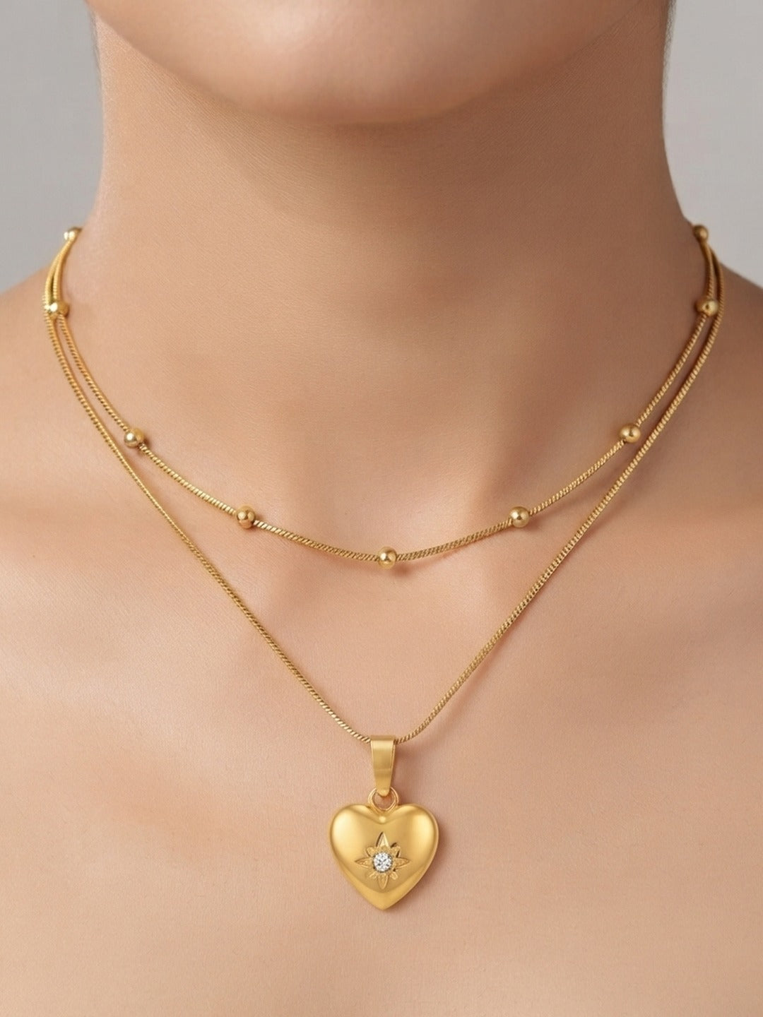Rachiva 18K Gold Plated Layered Heart Pendant Necklace