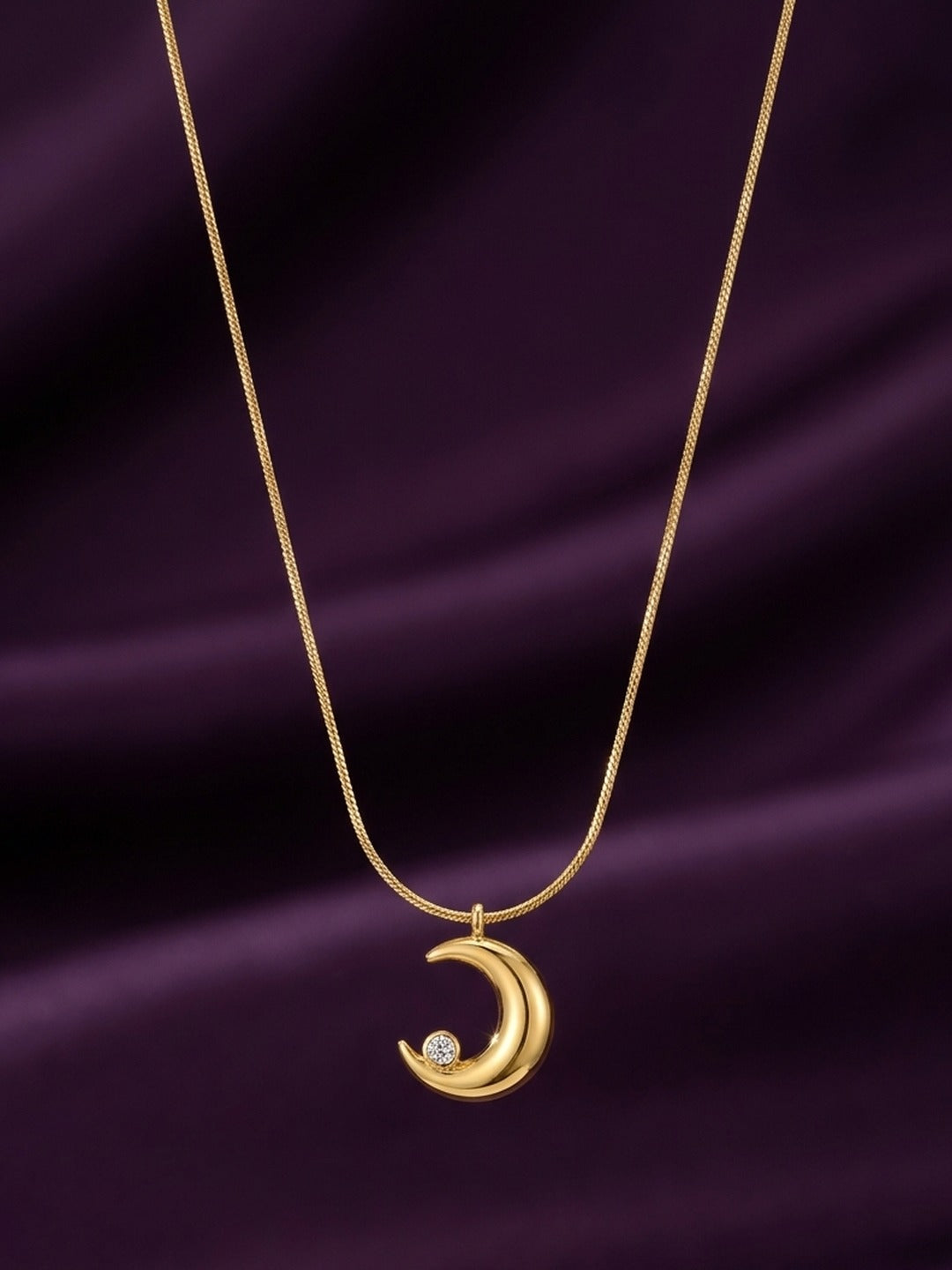 Rachiva 18K Gold Plated Crescent Moon Zircon Pendant Necklace
