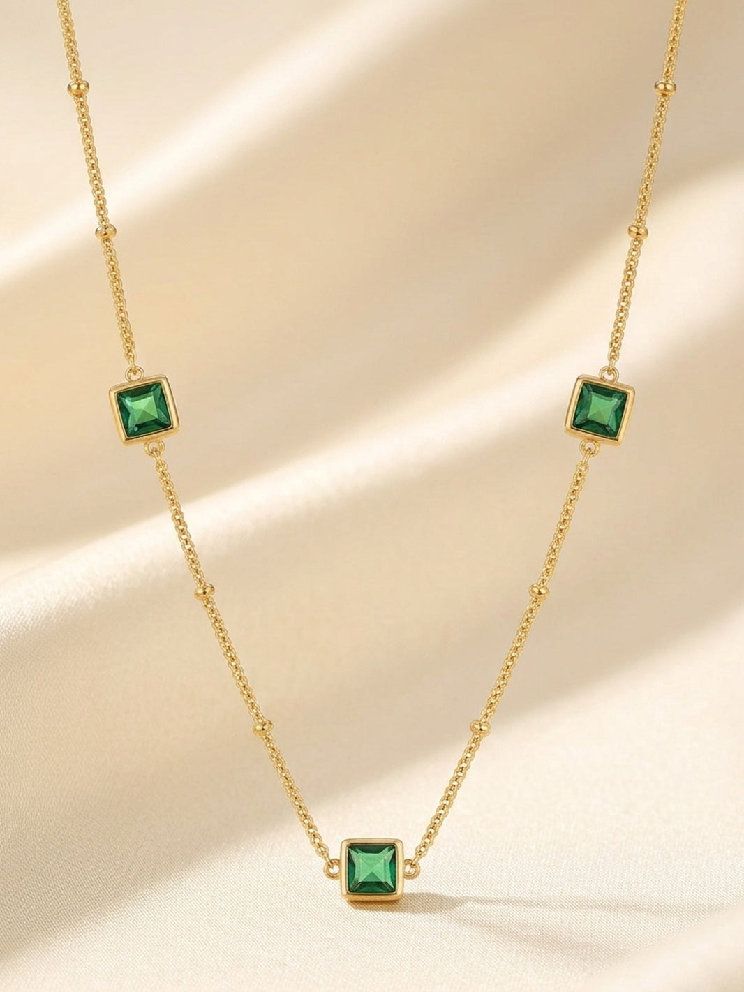 Rachiva 18K Gold Plated Emerald Square Stone Station Necklace