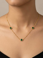 Rachiva 18K Gold Plated Emerald Square Stone Station Necklace
