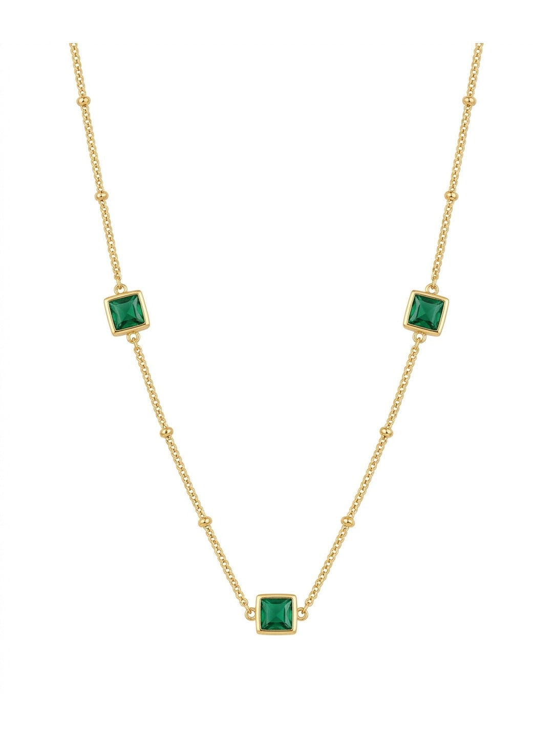 Rachiva 18K Gold Plated Emerald Square Stone Station Necklace