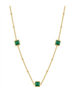 Rachiva 18K Gold Plated Emerald Square Stone Station Necklace