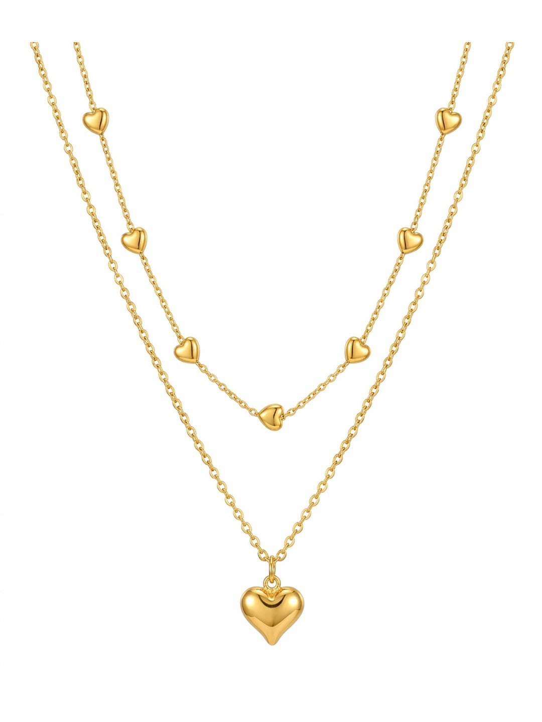 Rachiva 18K Gold Plated Layered Heart Charm Necklace
