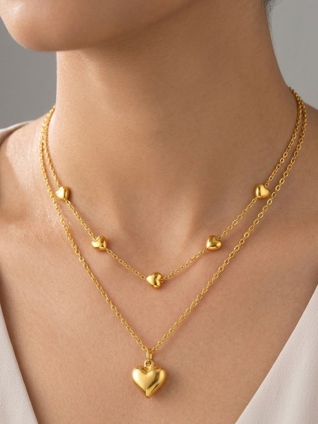 Rachiva 18K Gold Plated Layered Heart Charm Necklace