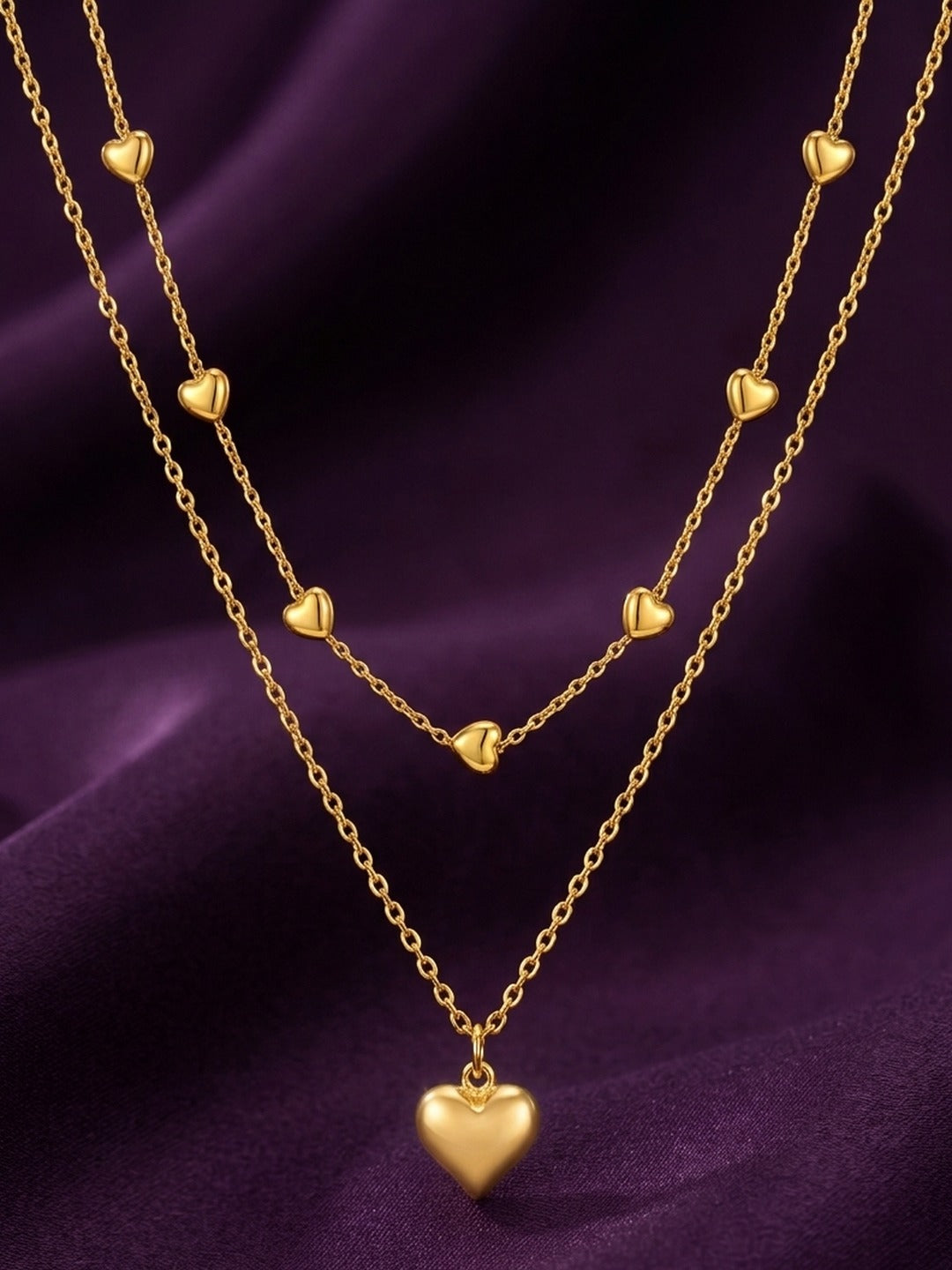 Rachiva 18K Gold Plated Layered Heart Charm Necklace