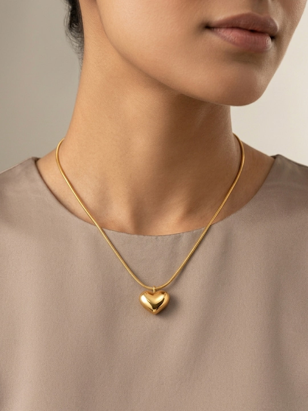 Rachiva 18K Gold Plated Puffy Heart Pendant Necklace