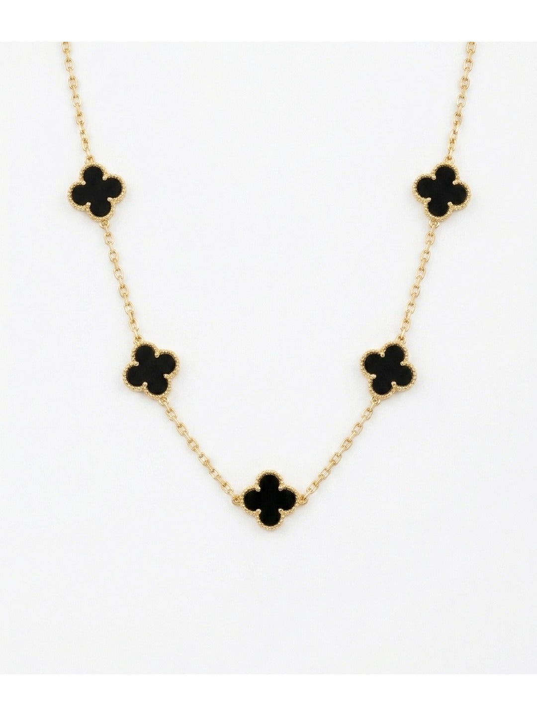 Rachiva 18K Gold Plated Black Clover Station Necklace