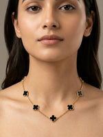 Rachiva 18K Gold Plated Black Clover Station Necklace
