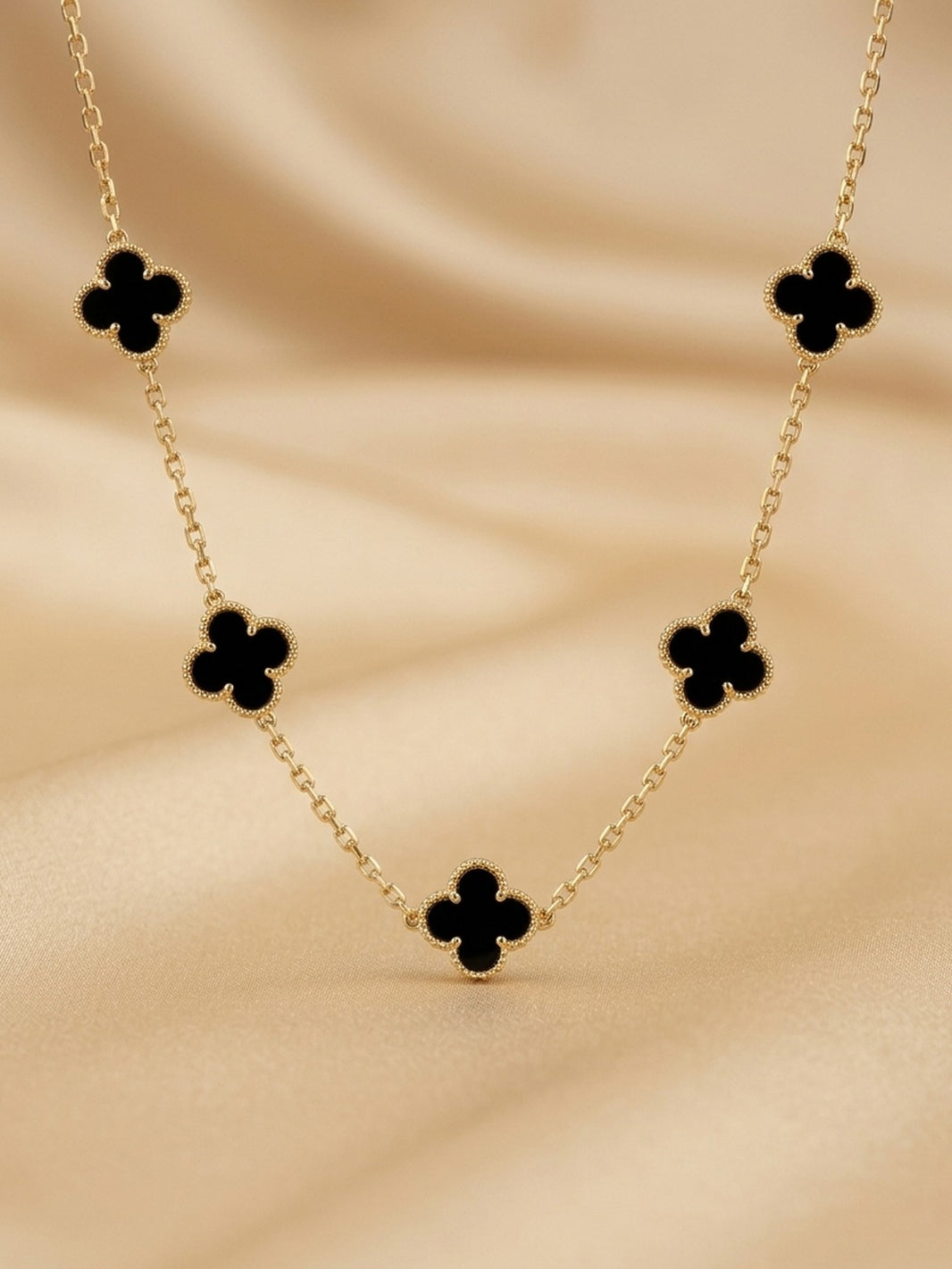 Rachiva 18K Gold Plated Black Clover Station Necklace