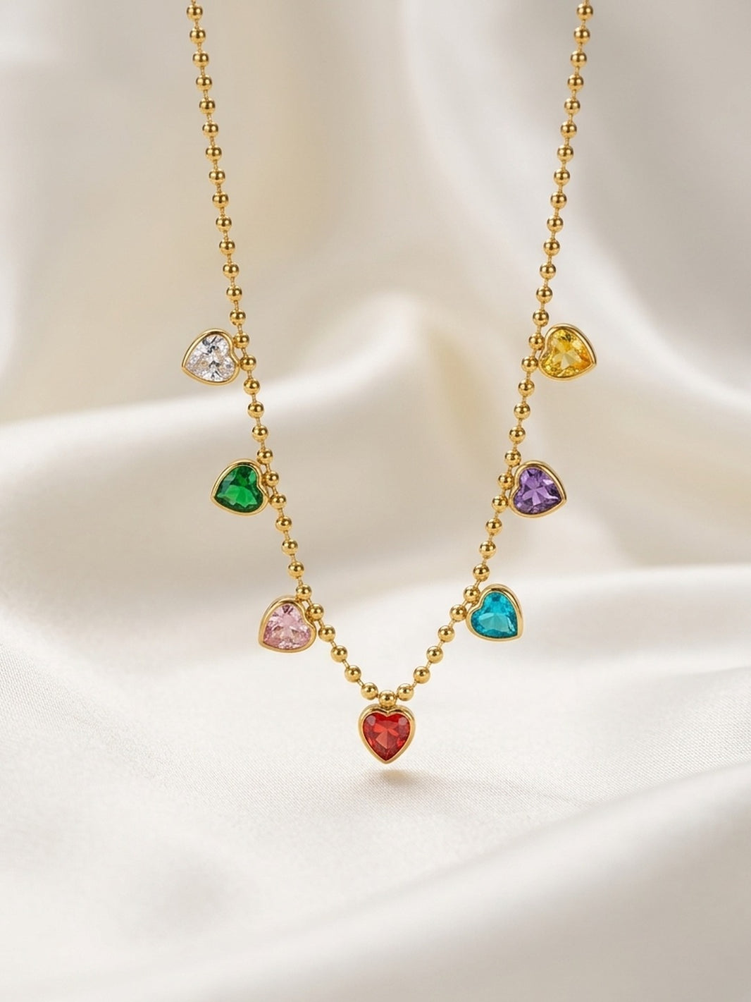 Rachiva 18K Gold Plated Rainbow Navratan Gemstone Heart Necklace