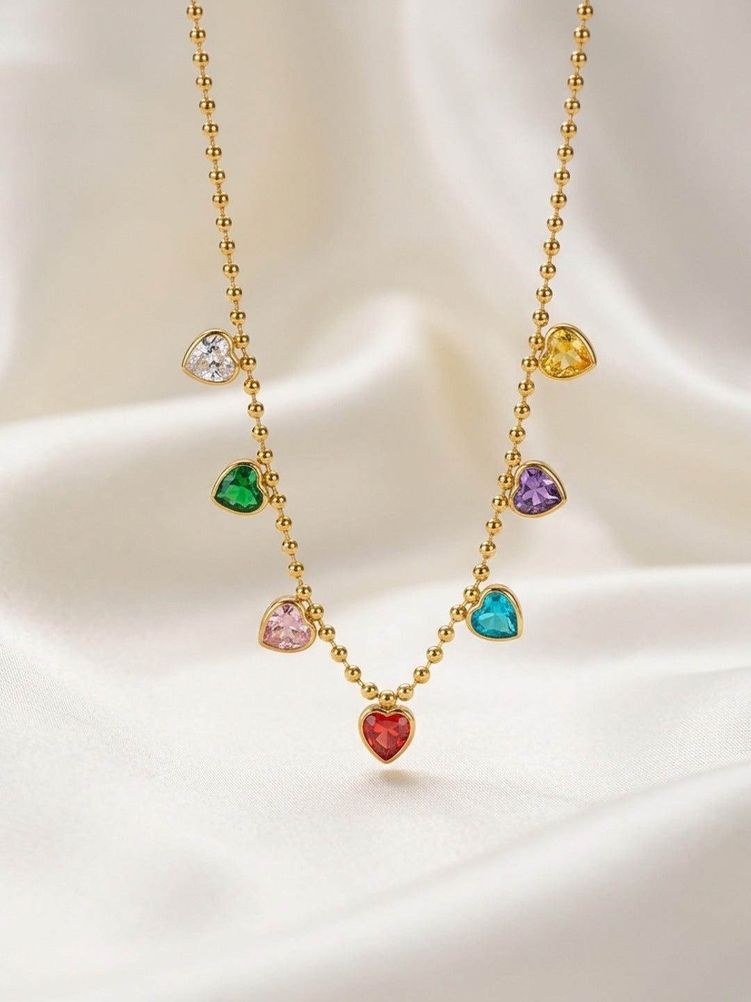 Rachiva 18K Gold Plated Rainbow Navratan Gemstone Heart Necklace
