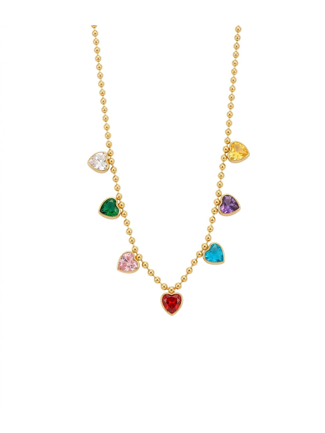 Rachiva 18K Gold Plated Rainbow Navratan Gemstone Heart Necklace